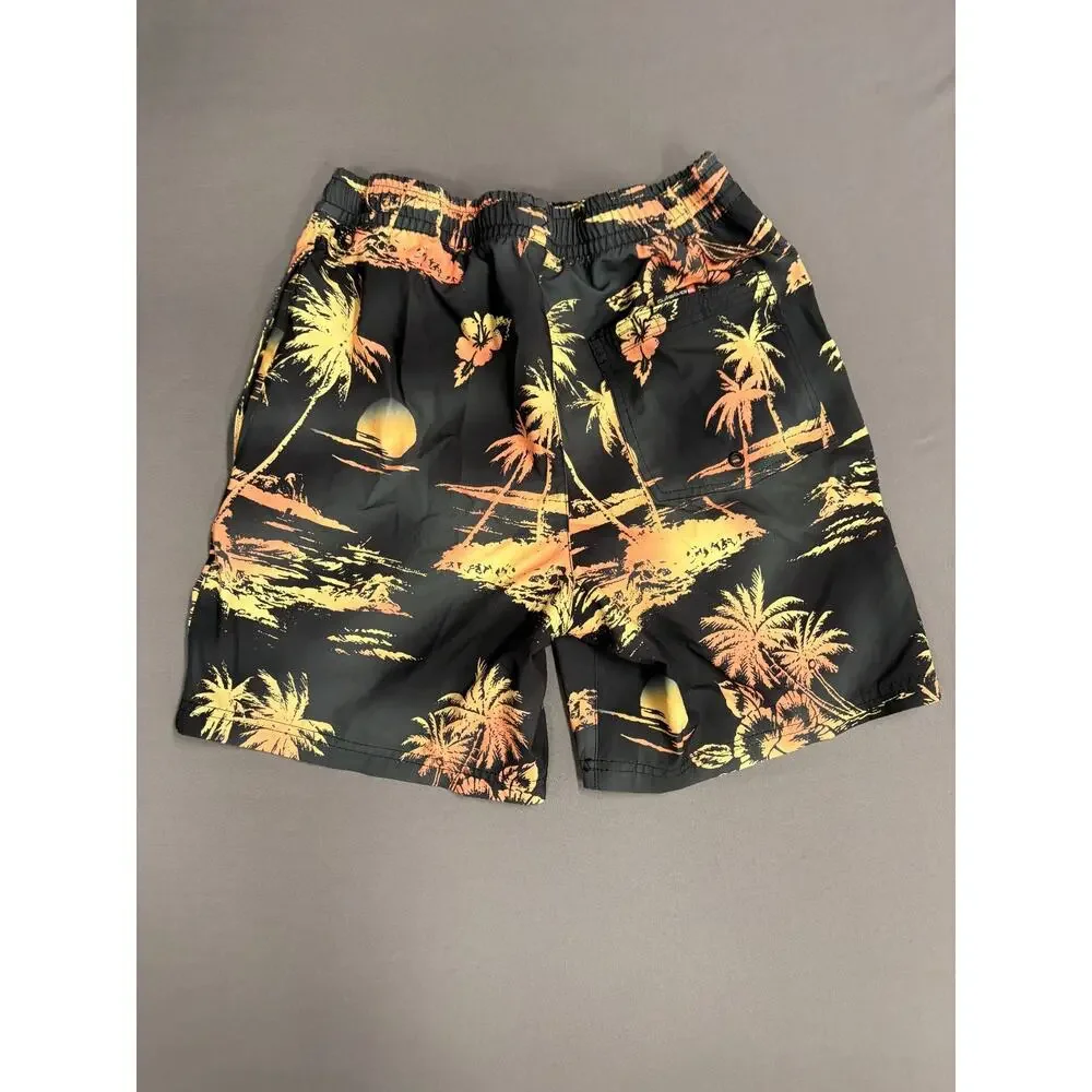 Quicksilver Men’s Swim Trunks SM Black Floral Board Shorts Lined Elastic Waist